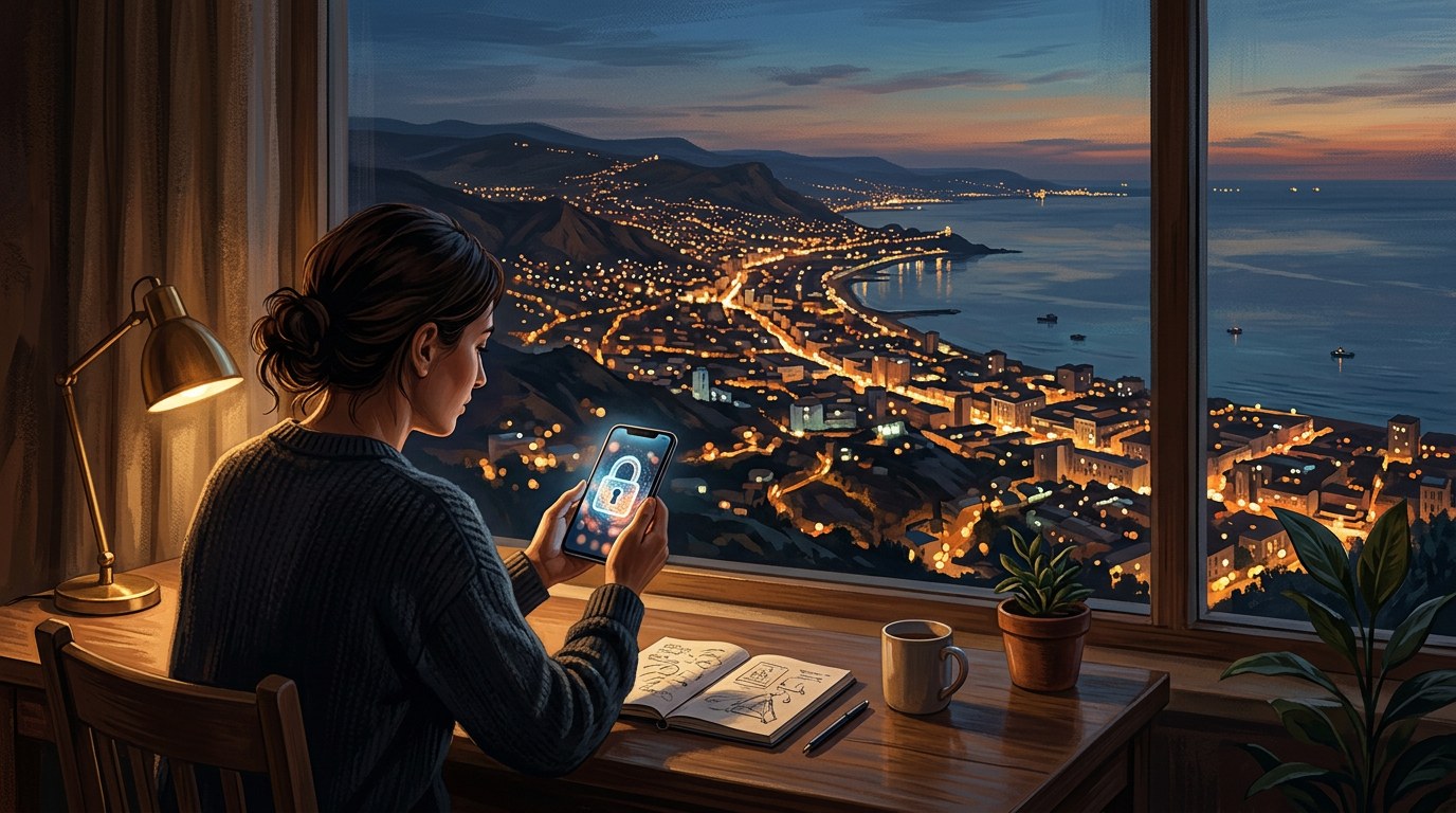 Иллюстрация к материалу о помощи при зависимости от ставок: городской контекст и символический образ выхода из игры без призыва к беттингу