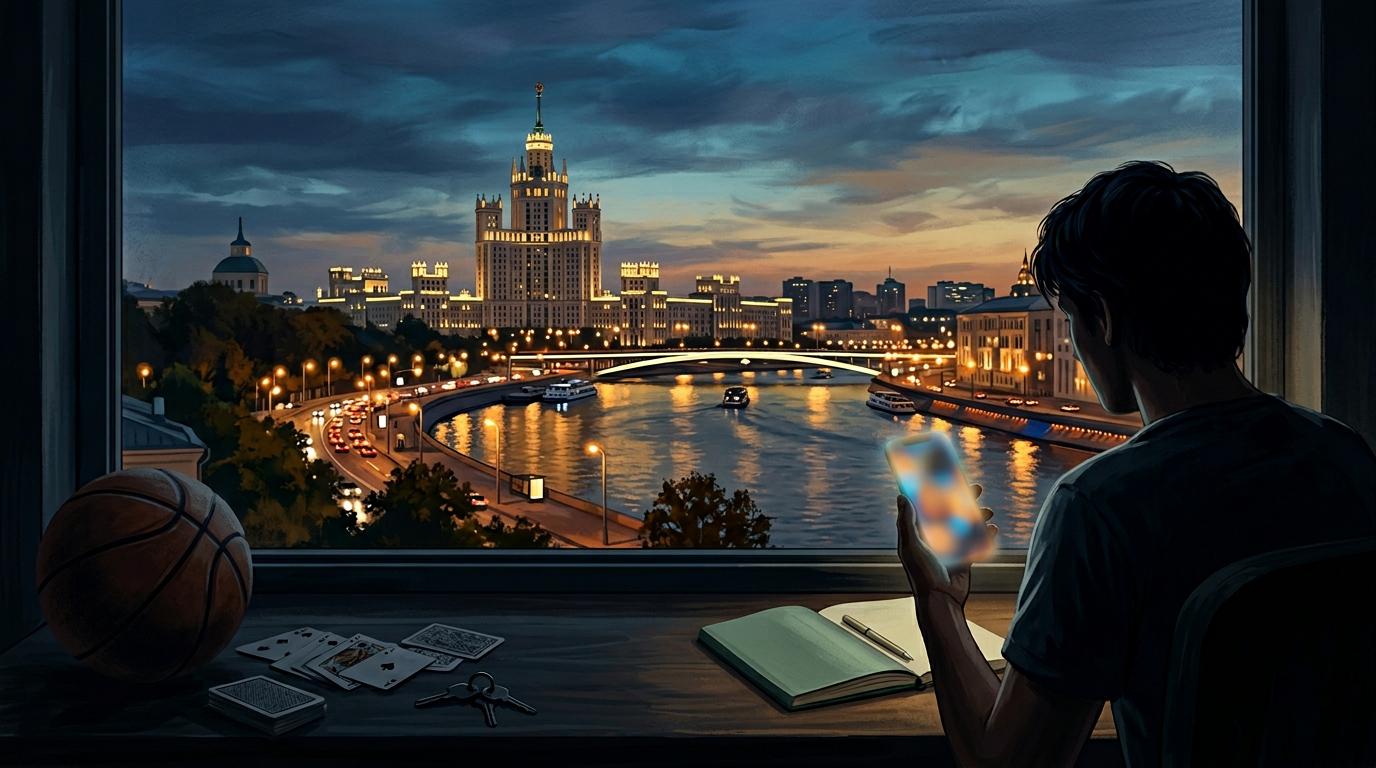 Иллюстрация к материалу о помощи при зависимости от ставок: городской контекст и символический образ выхода из игры без призыва к беттингу