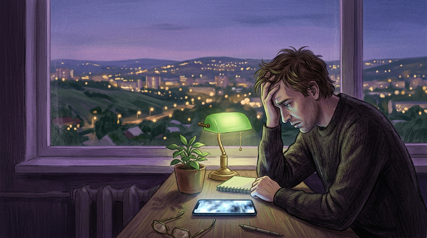 Иллюстрация к материалу о помощи при зависимости от ставок: городской контекст и символический образ выхода из игры без призыва к беттингу