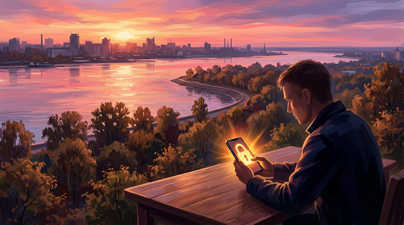 Иллюстрация к материалу о помощи при зависимости от ставок: городской контекст и символический образ выхода из игры без призыва к беттингу