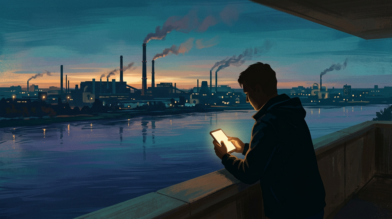 Иллюстрация к материалу о помощи при зависимости от ставок: городской контекст и символический образ выхода из игры без призыва к беттингу