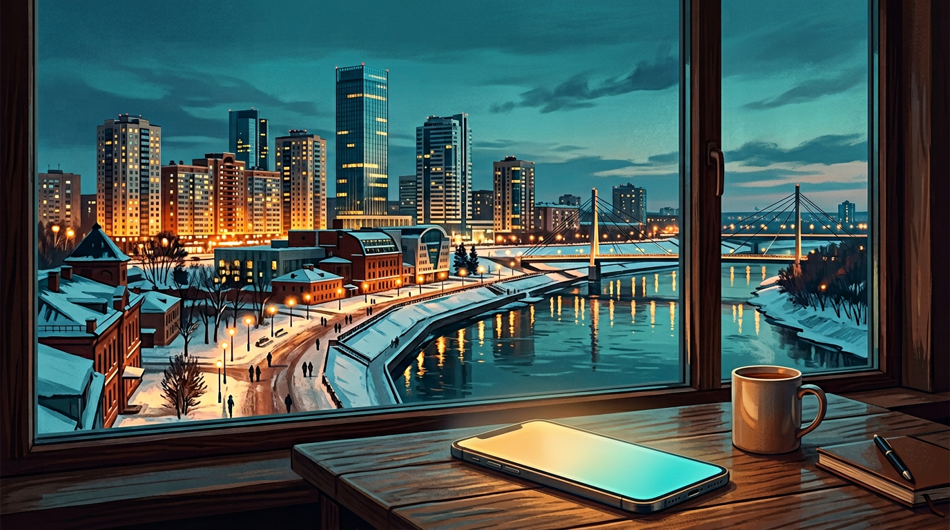 Иллюстрация к материалу о помощи при зависимости от ставок: городской контекст и символический образ выхода из игры без призыва к беттингу